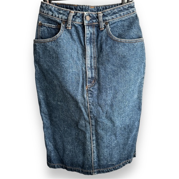 Big John Japanese Denim Skirt Size 9/10 Button Back Vent 100 Cotton - Picture 4 of 16